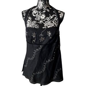 2 Friends Irish linen size 14 black halter top silver sequin detail side zip